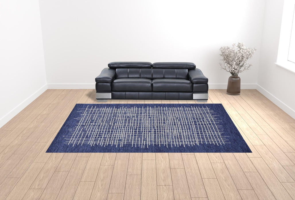 10' x 14' Wool Plaid Tufted Handmade Stain Resistant Area Rug - Blue And Ivory
