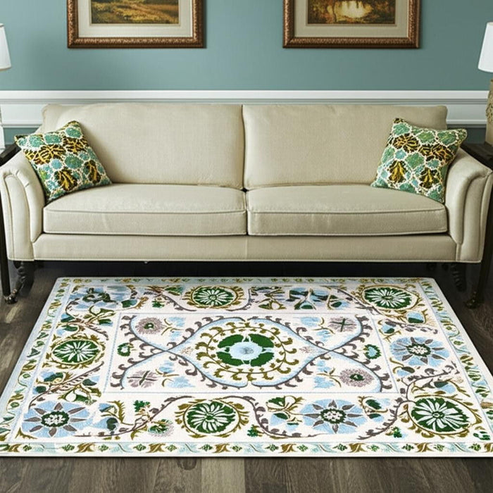 5' X 7' Tribal Washable Area Rug With UV Protection (610060) - Cream / Green / Blue