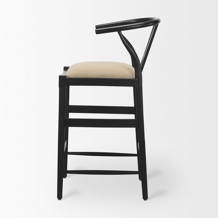 Fabric Solid Wood Bar Chair - Taupe / Black
