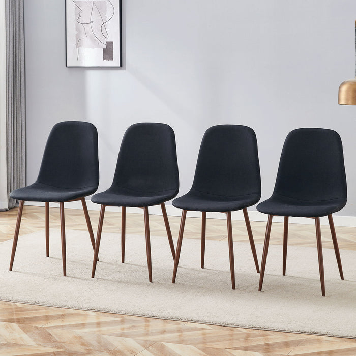 Set of four Giga luxury simple dining chairs with black metal legs and linen cotton upholstery, modern and stylish for dining rooms.