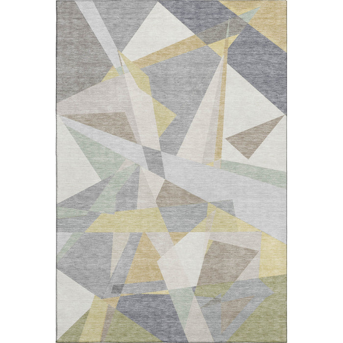 10' X 14' Geometric Washable Area Rug With UV Protection (696548) - Pewter / Ivory / Wheat