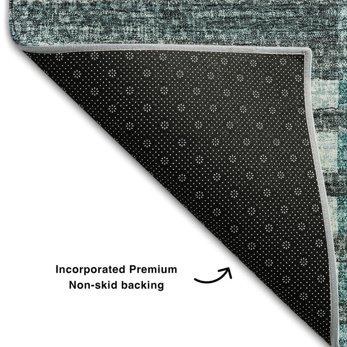 10' X 14' Striped Washable Area Rug With UV Protection (656274) - Teal / Ivory / Gray
