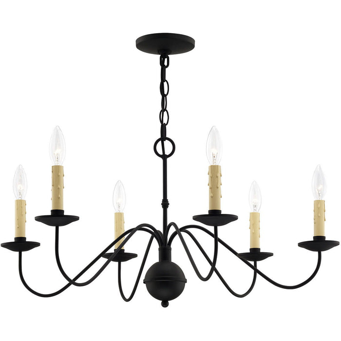 Six Light Metal Dimmable Chandelier With Shades - Black