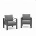 Pair of Giga patio armchairs with thick gray cushions, all-weather outdoor chair set, perfect for relaxing in the backyard.