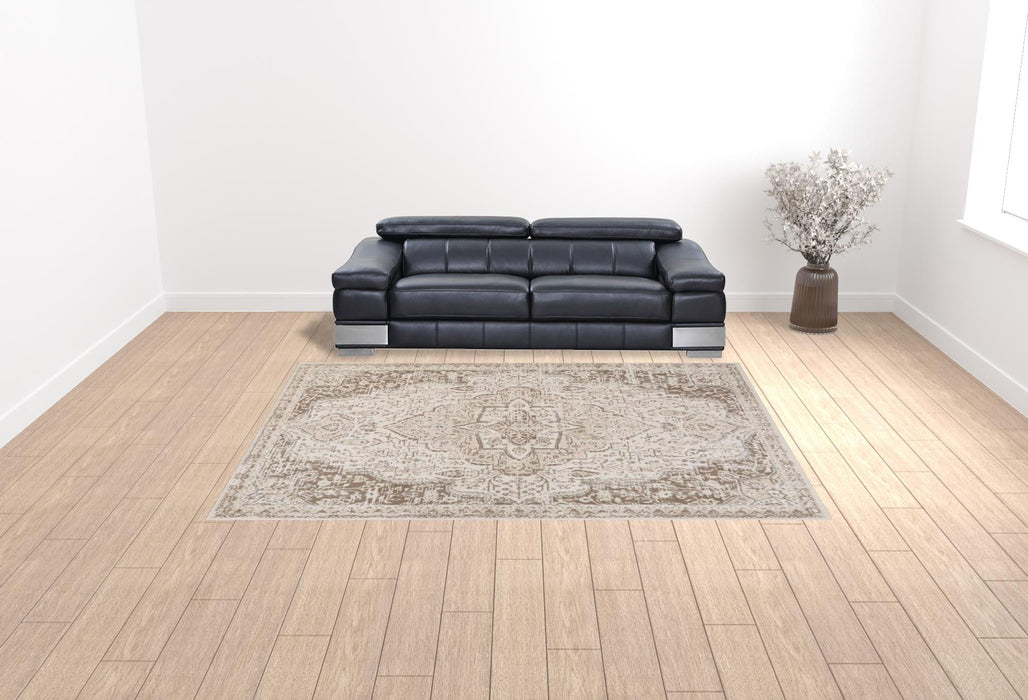 9' x 12' Cream Medallion Power Loom Area Rug - Gray And Light