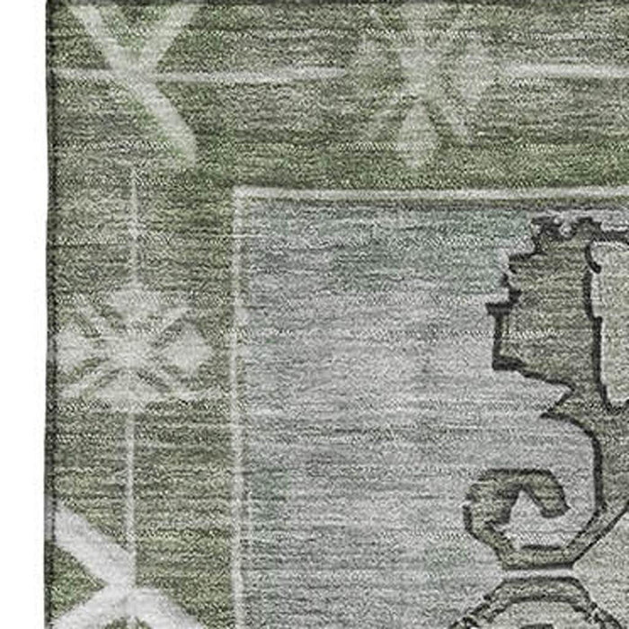 10' X 14' Oriental Washable Area Rug With UV Protection (699442) - Artichoke Green / Gray / Silver