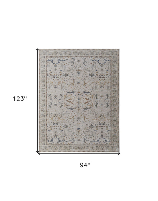 8' x 10' Ikat Power Loom Worn Faded Area Rug With Fringe - Gray Blue And Red