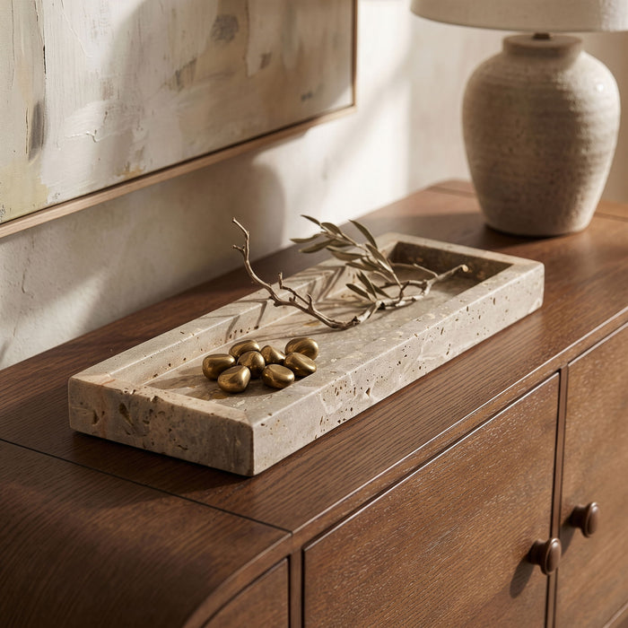 Elegant Michael marble tray by Meridian Furniture featuring a polished genuine marble surface with raised edges.