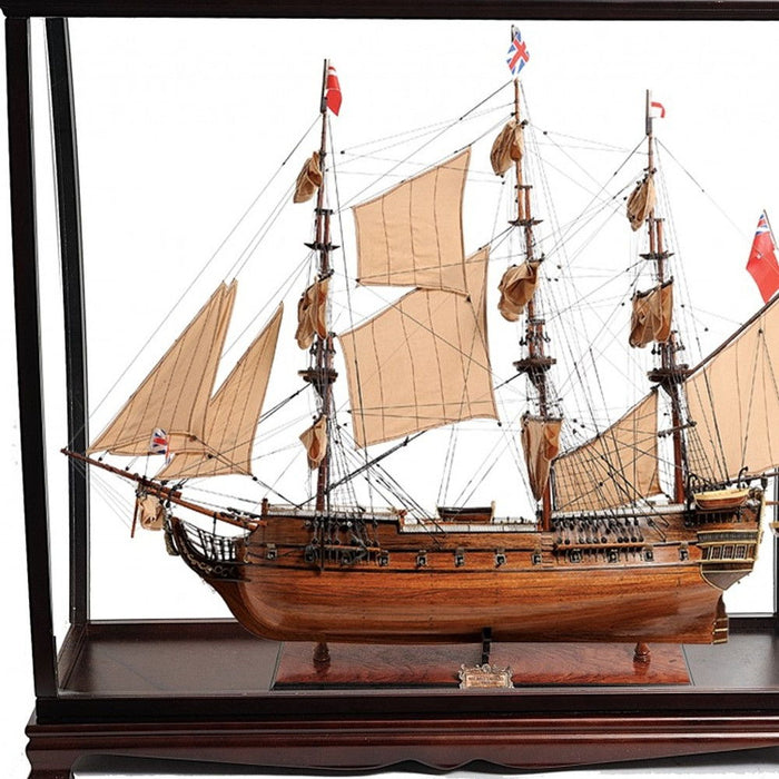 HMS Surprise 1796 Table Top Display Case Hand Painted Model Boat - Brown