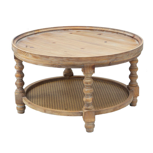Giga round 2-tiered side table with wooden top and metal frame, ideal as a living room or bedroom end table.