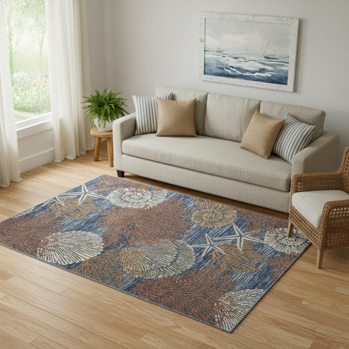 5' X 7' Seashell Non Skid Area Rug (550196) - Blue / Brown