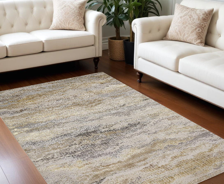 10' x 13' Abstract Stain Resistant Area Rug - Gold Gray And Ivory