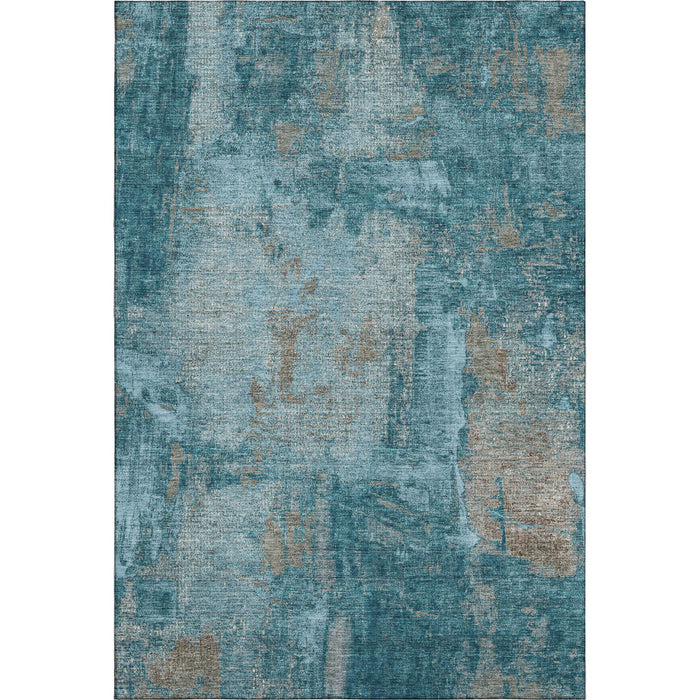 10' X 14' Abstract Washable Area Rug With UV Protection (678029) - Teal / Taupe