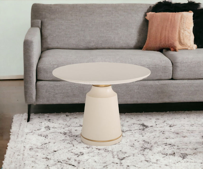Modern Concrete Coffee Table - Off-White And Antique Brass