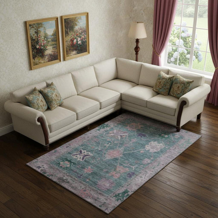 10' X 14' Oriental Washable Area Rug With UV Protection (714967) - Green / Purple