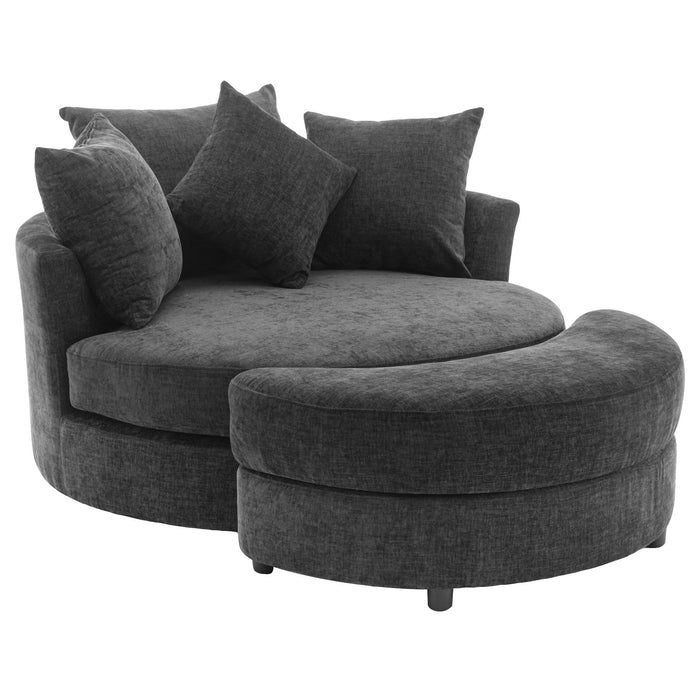 Giga 360° swivel accent barrel chair with storage ottoman, four pillows, modern round leisure chair for living room comfort