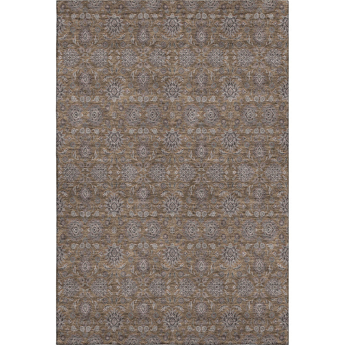 10' X 14' Floral Washable Area Rug With UV Protection (656813) - Chocolate / Gray / Charcoal