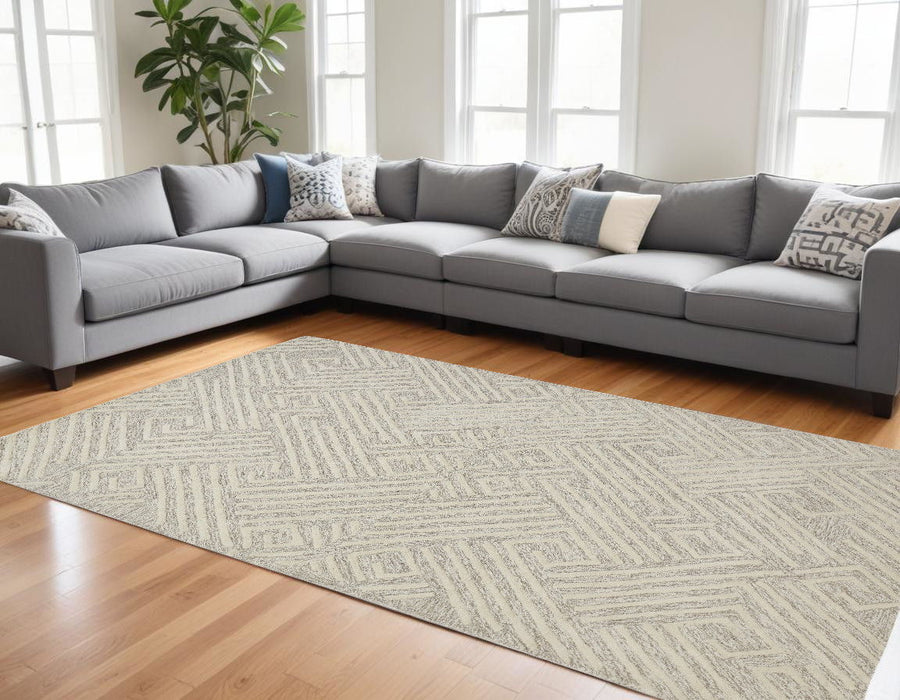 10' x 13' Wool Geometric Tufted Handmade Stain Resistant Area Rug - Tan And Ivory