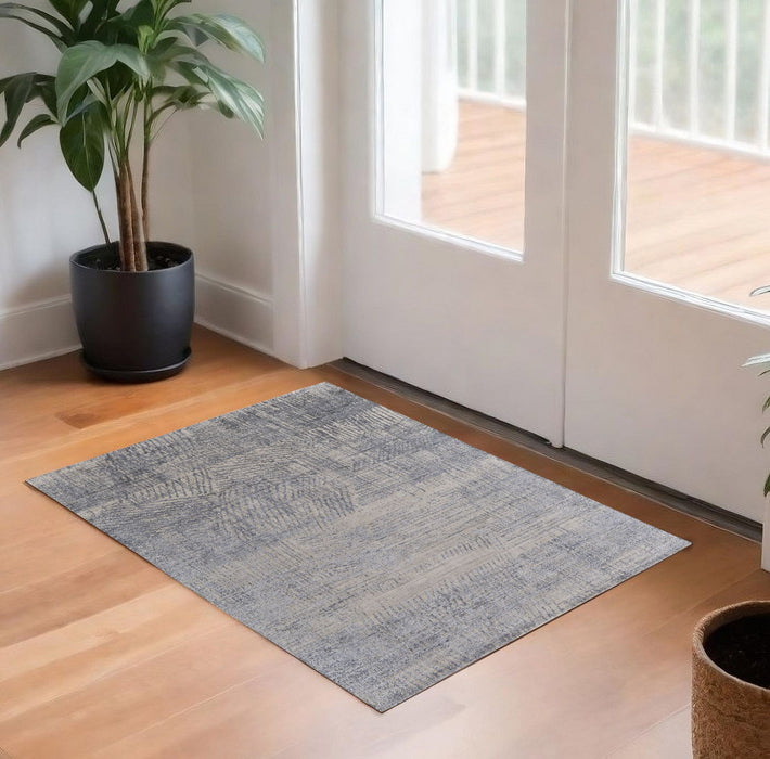 3' x 5' Abstract Hand Woven Worn Faded Area Rug - Gray Ivory And Blue