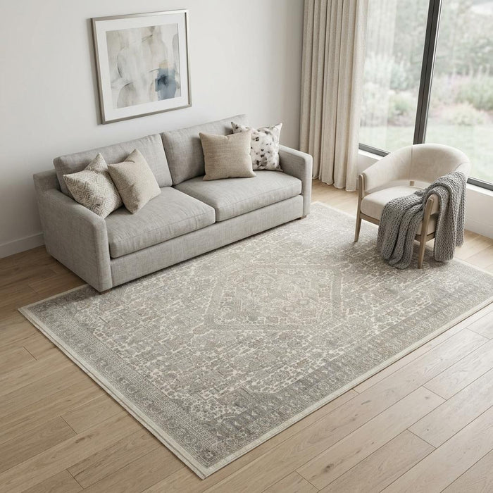 5' X 8' Floral Non Skid Area Rug With Fringe (550252) - Ivory / Beige / Cream