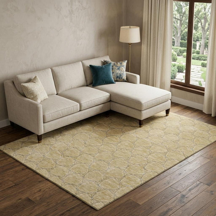10' X 14' Geometric Washable Area Rug With UV Protection (676098) - Wheat / Ivory / Gray
