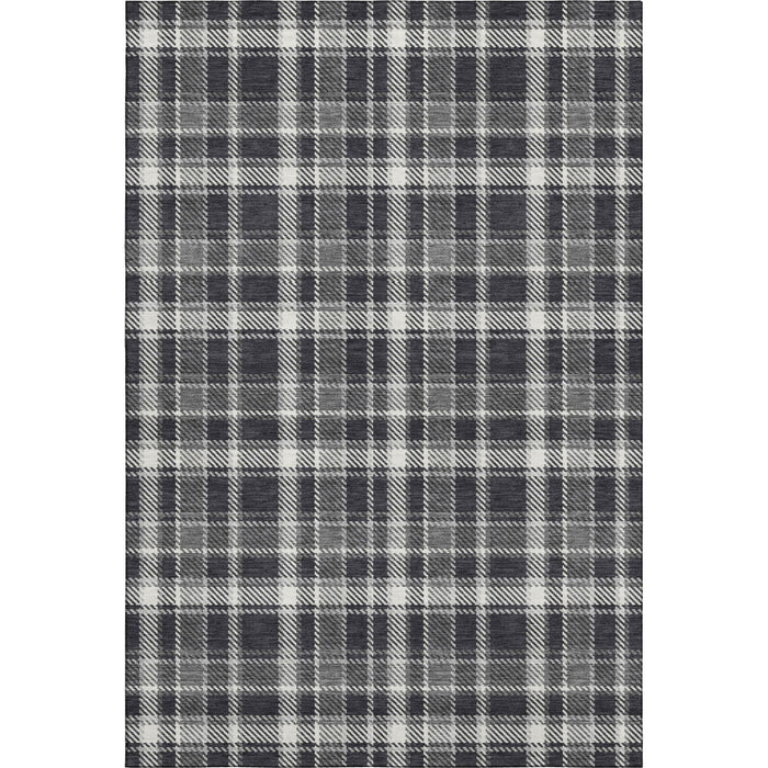10' X 14' Plaid Washable Area Rug With UV Protection (649426) - Black / Ivory