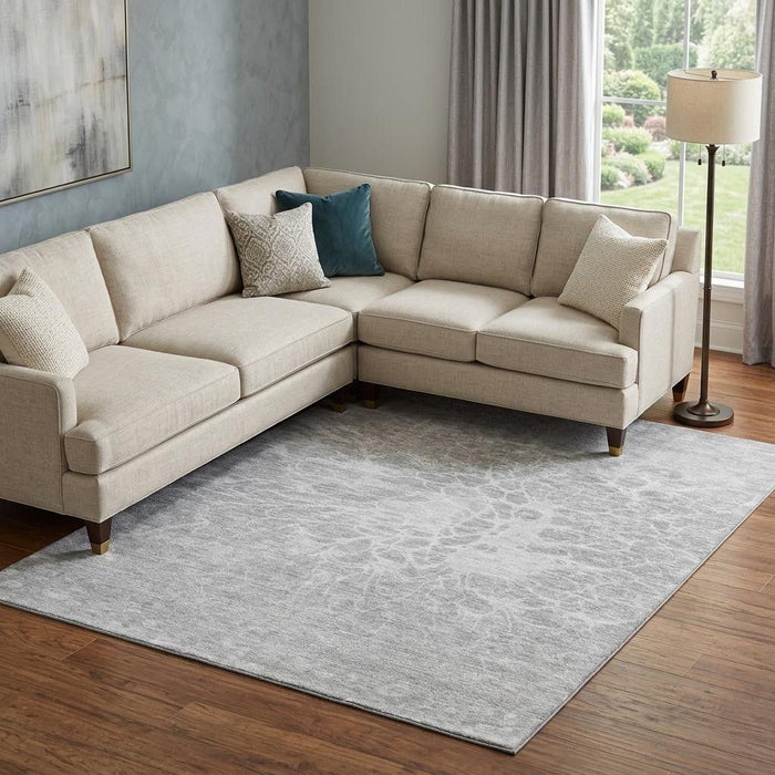10' X 14' Abstract Washable Area Rug With UV Protection (654620) - Silver / Gray