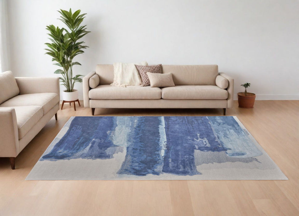 8' x 10' Abstract Hand Tufted Area Rug - Ivory And Blue