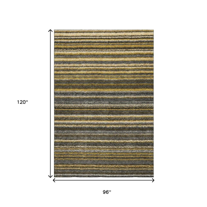 10' X 14' Striped Washable Area Rug With UV Protection (650800) - Gold / Ivory / Gray