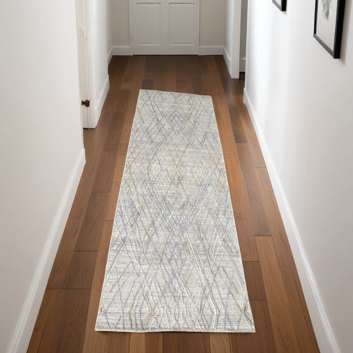 8' Abstract Hand Woven Runner Rug - Gray And Blue
