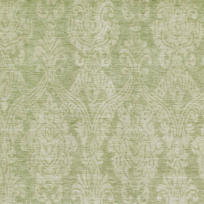 10' X 14' Damask Washable Area Rug With UV Protection (696350) - Artichoke Green / Beige / Ivory