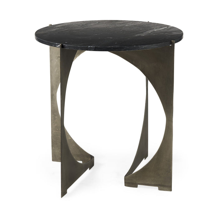 20" Marble Round End Table - Black