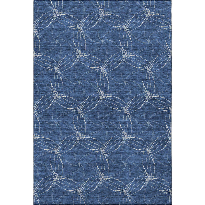 10' X 14' Geometric Washable Area Rug With UV Protection (676584) - Navy Blue / Ivory