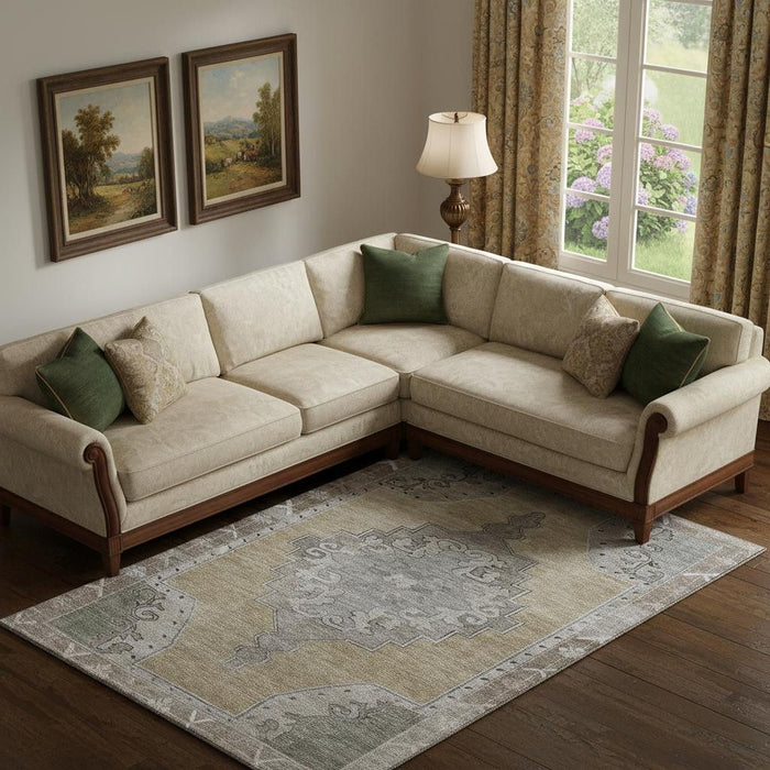 10' X 14' Oriental Washable Area Rug With UV Protection (699448) - Beige / Gray / Charcoal