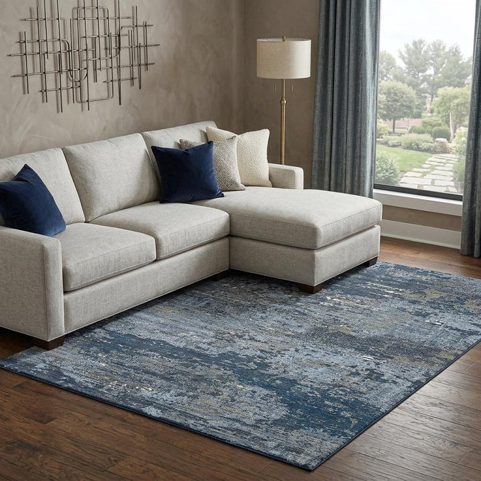 10' X 14' Abstract Washable Area Rug With UV Protection (693426) - Blue / Ivory / Gray