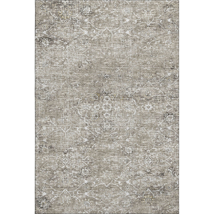 5' X 8' Floral Medallion Distressed Washable Area Rug With UV Protection (644206) - Stone / Coffee