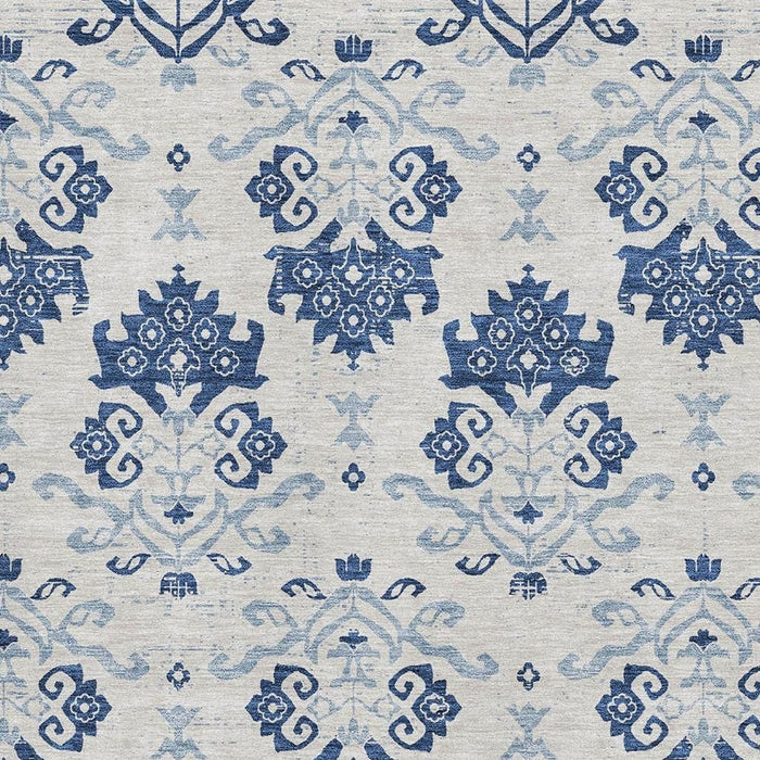 8' X 10' Medallion Washable Area Rug With UV Protection - Navy Blue And Ivory