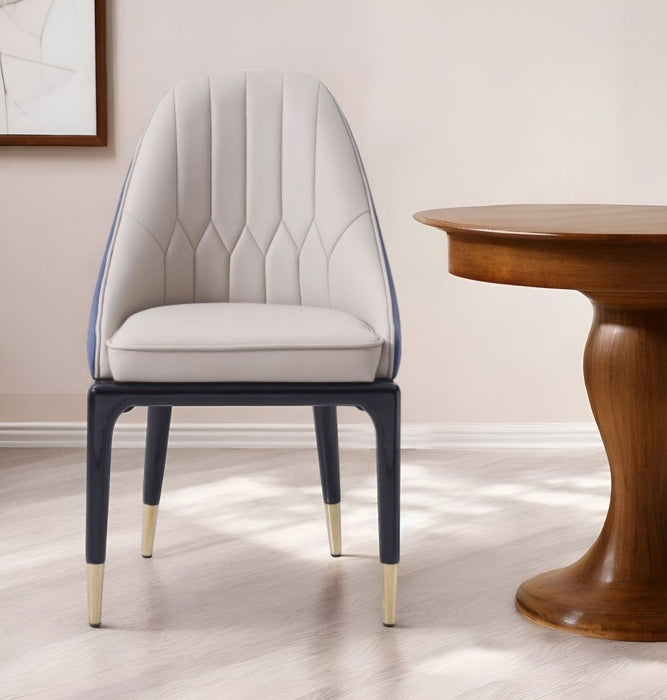Tufted And Upholstered Faux Leather Dining Side Chair - Beige / Blue