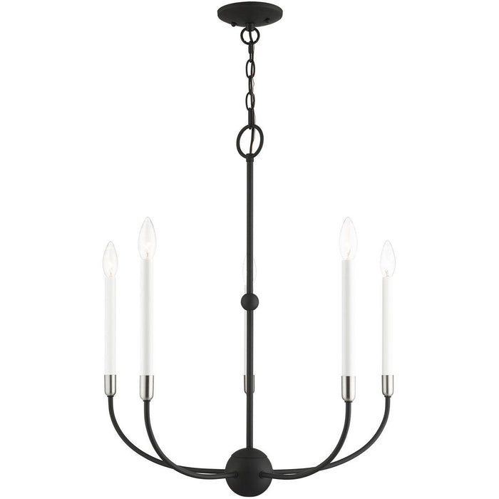 28" Five Light Dimmable Chandelier With Shades - Black