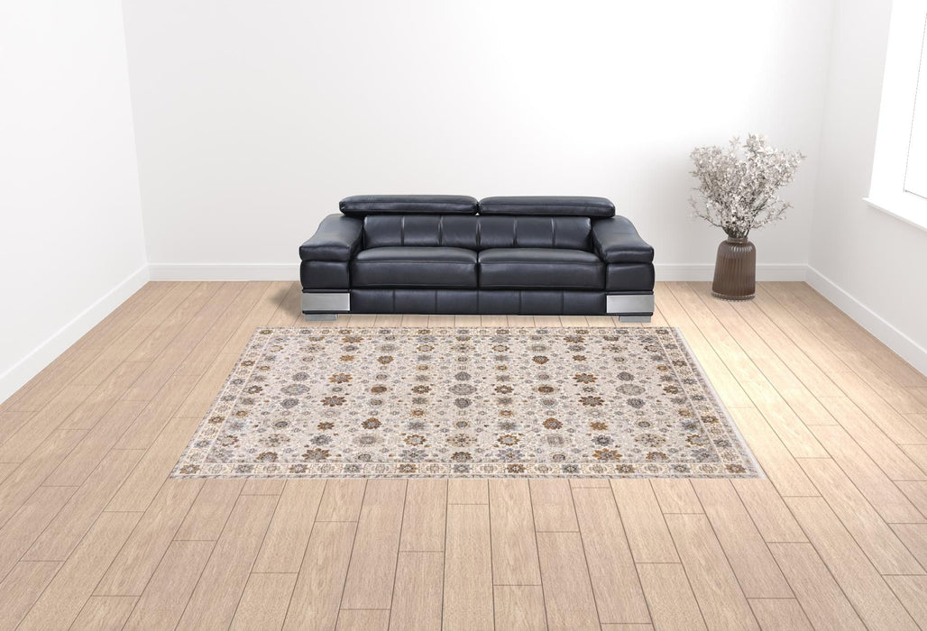 10' x 13' Oriental Power Loom Stain Resistant Area Rug With Fringe - Ivory And Gold