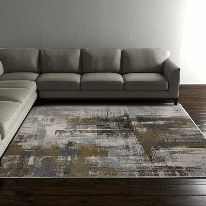 8' X 12' Abstract Area Rug - Gray And Brown