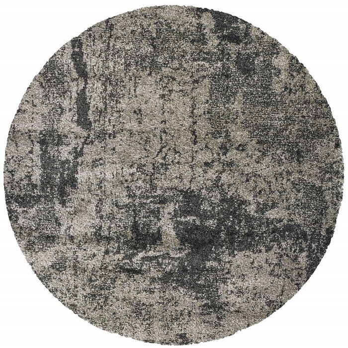 8' Round Abstract Power Loom Stain Resistant Area Rug - Gray