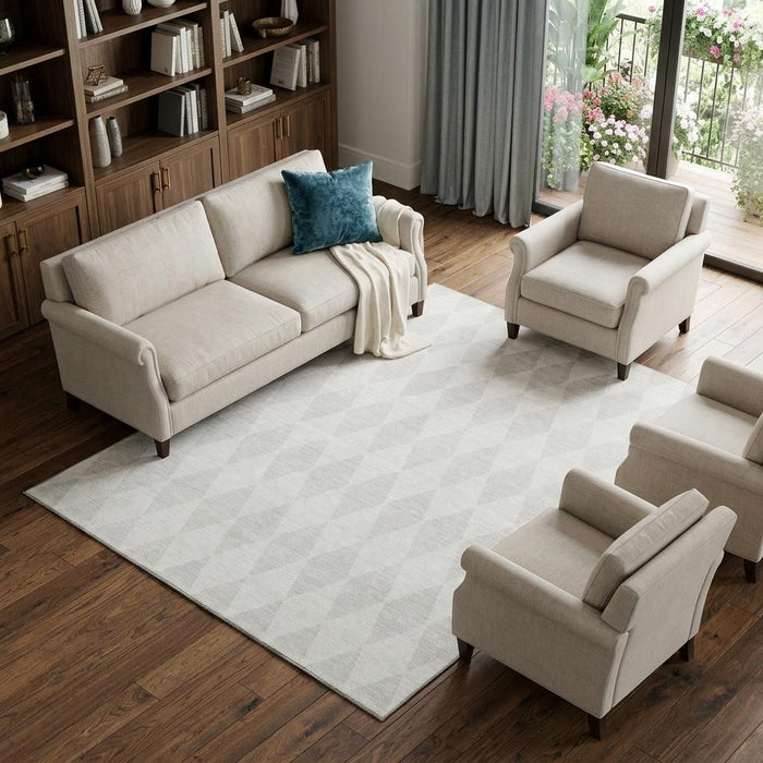 10' X 14' Diamond Washable Area Rug With UV Protection (650140) - Ivory / Beige
