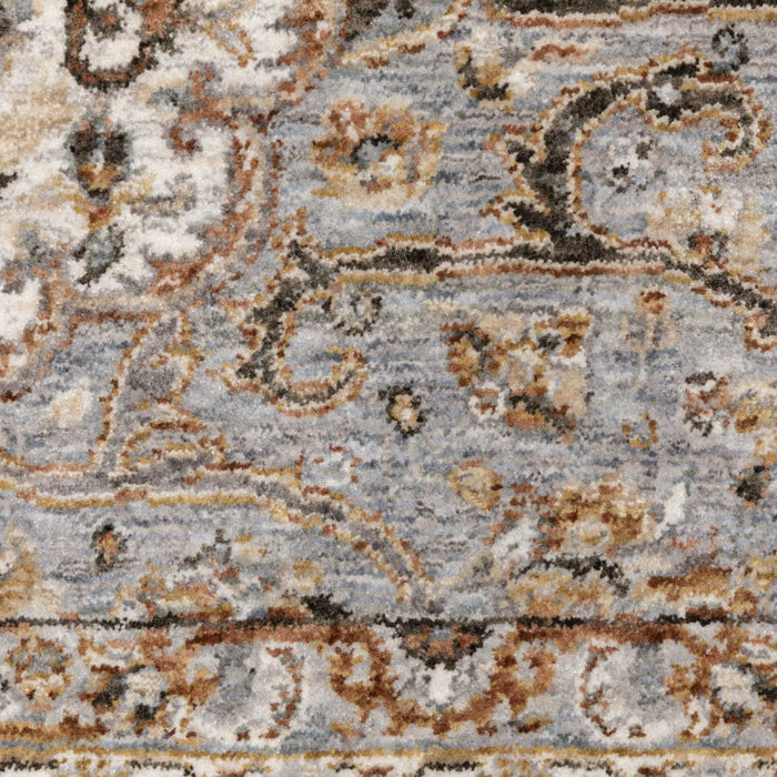 10' x 13' Oriental Power Loom Stain Resistant Area Rug With Fringe - Ivory And Blue