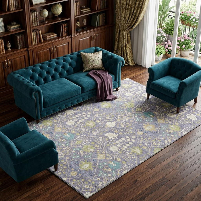 10' X 14' Oriental Washable Area Rug With UV Protection (679222) - Lavender / Beige / Blue