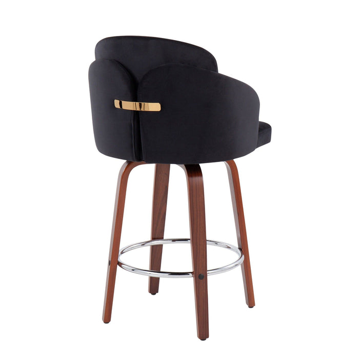 Dahlia - Contemporary Counter Stool With Velvet Seat (Set of 2) - Walnut Wood