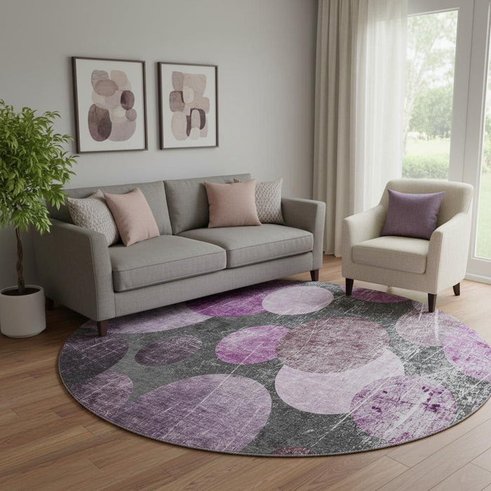 8' Abstract Washable Round Rug With UV Protection (648901) - Cabernet / Ivory