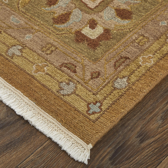 9' X 13' Wool Oriental Hand Woven Area Rug With Fringe (744441) - Gold / Green / Red