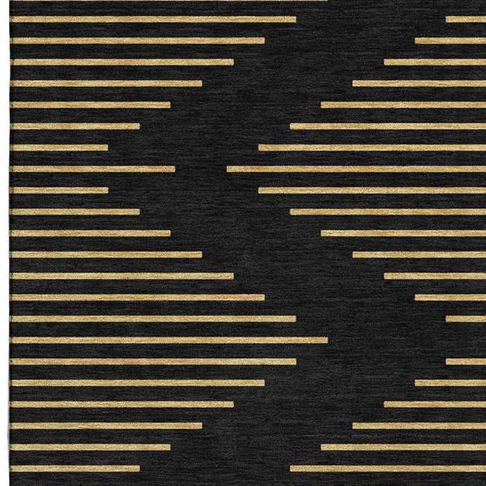 10' X 14' Geometric Washable Area Rug With UV Protection (679798) - Black / Gold