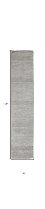 12' x 2.5' Wool Striped Hand Knotted Runner Rug - Silver
